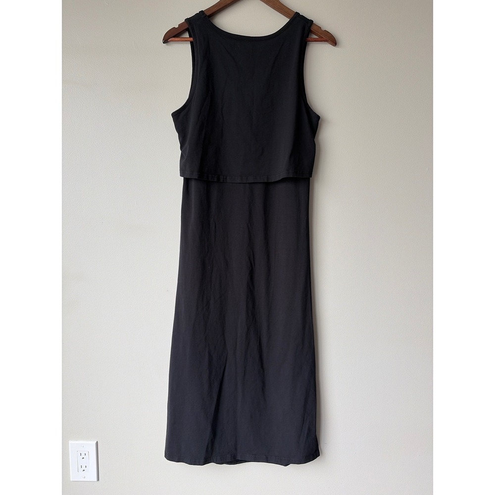 Pact Organic Cotton Midi Dress Black Sleeveless Side Slits Women's Large - Picture 3 of 6